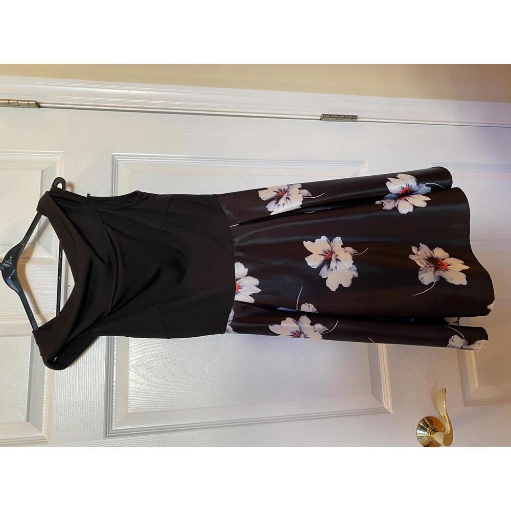 Measeor Women's Black and Floral Midi Dress